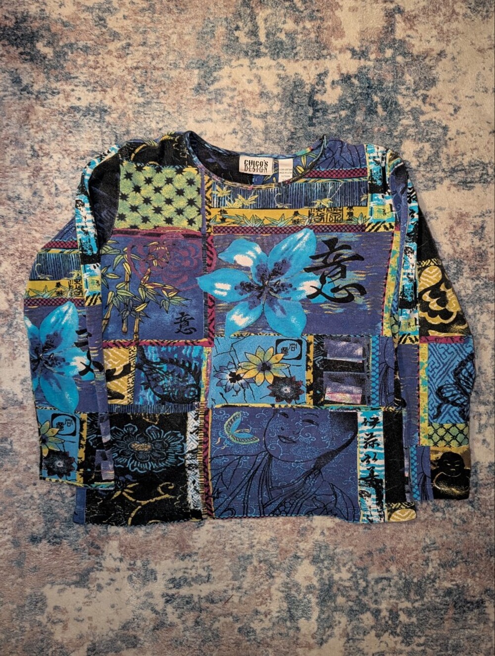 VTG Chico's Designs Multicolor Patchwork Long Sleeve